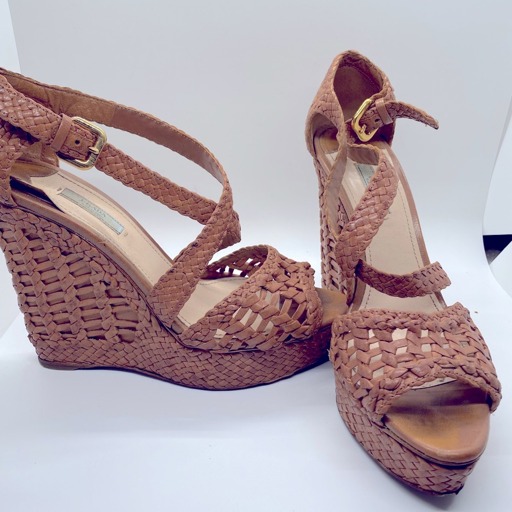 Prada Brown Leather Espadrilles